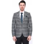 Wessi Erkek Ekose Desenli Sivri Yaka Slim Fit Ceket - Yeşil - 48