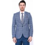 Wessi Erkek Ekose Desenli Slim Fit Tek Düğme Ceket - Açık Mavi - 46