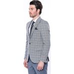 Wessi Erkek Ekose Desenli Slim Fit Tek Düğme Ceket - Gri - 52