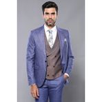 Wessi Erkek Ekose Kombinli Slim Fit Takım Elbise - 46 - 6 Drop - Lacivert