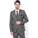 Wessi Erkek Füme Ekose Desenli Sivri Yaka Slim Fit Ceket - 44