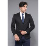 Wessi Erkek Füme Ekose Desenli Sivri Yaka Slim Fit Ceket - 46
