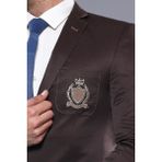 Wessi Erkek Göğüs Armalı Slim Fit Ceket - Kahverengi - 48