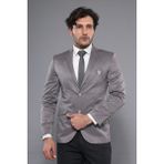 Wessi Erkek Göğüs Nakış Modelli Slim Fit Ceket - Açık Gri - 54