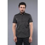 Wessi Erkek Haki Slim Fit Kısa Kollu Desenli Pamuk Gömlek