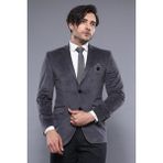 Wessi Erkek Kadife Dokulu Göğüs Armalı Slim Fit Ceket - Antrasit - 48