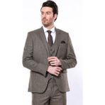 Wessi Erkek Kahverengi Kare Desenli Sivri Yaka Slim Fit Ceket - 48