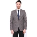 Wessi Erkek Kendinden Desenli Sivri Yaka Slim Fit Ceket - Lacivert - 46