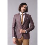 Wessi Erkek Keten Desenli Sivri Yaka Slim Fit Ceket - Bordo - 50