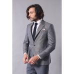 Wessi Erkek Keten Desenli Sivri Yaka Slim Fit Ceket - Füme - 52
