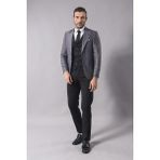 Wessi Erkek Kombinli Yelekli Slim Fit Takım Elbise - 52 - 6 Drop - Gri