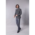 Wessi Erkek Kruvaze Sivri Yaka Slim Fit Ceket - Gri - 48