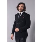 Wessi Erkek Kruvaze Sivri Yaka Slim Fit Ceket - Siyah - 44