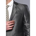 Wessi Erkek Mono Yaka Parlak Slim Fit Takım Elbise - 48 - 6 Drop - Kahverengi