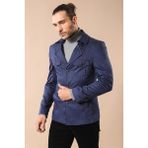 Wessi Erkek Pamuk Safari Model Trençkot Uzun Kol Düz Lacivert Slim Fit Tasarım - 56