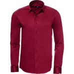 Wessi Erkek Pamuk Saten Slim Fit Gömlek - XL - Bordo