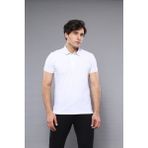 Wessi Erkek Polo Yaka Slim Fit düz Tişört - Beyaz