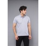 Wessi Erkek Polo Yaka Slim Fit düz Tişört - Gri Melanj