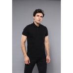 Wessi Erkek Polo Yaka Slim Fit düz Tişört - Siyah
