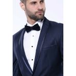 Wessi Erkek Şal Yaka Slim Fit Damatlık Takım Elbise - 44 - 6 Drop - Koyu Mavi