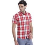 Wessi Erkek Sarı Slim Fit Ekose Desenli Pamuk Gömlek - Kırmızı