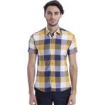 Wessi Erkek Sarı Slim Fit Ekose Desenli Pamuk Gömlek - Lacivert