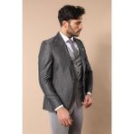 Wessi Erkek Sivri Yaka Slim Fit Yelekli Takım Elbise - 44 - 6 Drop - Füme