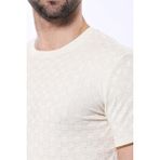Wessi Erkek Slim Fit Bisiklet Yaka Desenli Pamuk Tişört - XXL - Krem