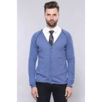 Wessi Erkek Slim Fit Desensiz Pamuk Hırka - Açık Mavi