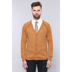 Wessi Erkek Slim Fit Desensiz Pamuk Hırka - Taba