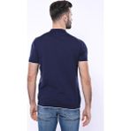 Wessi Erkek Slim Fit Polo Yaka Fermuarlı Desenli Tişört - XL - Koyu Mavi