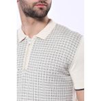 Wessi Erkek Slim Fit Polo Yaka Fermuarlı Desenli Tişört - XL - Krem
