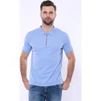 Wessi Erkek Slim Fit Polo Yaka Örme Düz Pamuk Tişört - Mavi