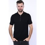 Wessi Erkek Slim Fit Polo Yaka Örme Düz Pamuk Tişört - Siyah
