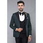 Wessi Erkek Slim Fit Yelekli Sivri Yaka Damatlık - 46 - 6 Drop - Yeşil