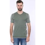 Wessi Erkek Slimf Fit Bisiklet Yaka Kenarları Desenli Tişört - XXL - Yeşil