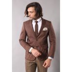 Wessi Erkek Üç Boyutlu Kapitone Slim Fit Spor Ceket - Taba - 50