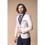 Wessi Erkek Yaka Garnili Mendilli Slim Fit Ceket - Krem - 56
