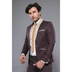 Wessi Erkek Yaka Garnili Mendilli Slim Fit Ceket - Krem - 64
