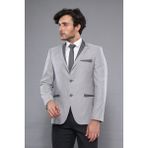 Wessi Erkek Yaka Modelli Slim Fit Ceket - Açık Gri - 48