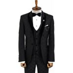 Wessi Erkek Yelekli Damatlık Slim Fit Takım Elbise - 56 - 6 Drop - Siyah