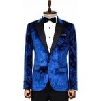 Wessi Floral Desenli Kadife Lacivert Erkek Smokin Ceket - 50