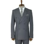 Wessi Geniş Sivri Yakalı Çizgili Desenli Slim Fit Gri Erkek Kruvaze Takım Elbise - Wessi - 52