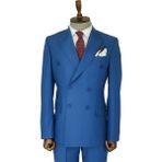 Wessi Geniş Sivri Yakalı Slim Fit Mavi Erkek Kruvaze Takım Elbise - Wessi - 54