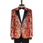 Wessi Gold Baskılı Kırmızı Erkek Smokin Ceket - Wessi - Bordo - 50