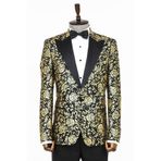 Wessi Gold Gül Desenli Slim Fit Siyah Erkek Smokin Ceket