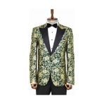 Wessi Gold Gül Desenli Slim Fit Yeşil Erkek Smokin Ceket