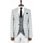 Wessi Gri Yelekli Slim Fit Ekose Açık Gri Erkek Takım Elbise - Wessi - 56