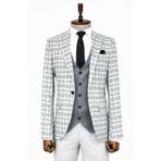Wessi Gri Yelekli Slim Fit Ekose Açık Gri Erkek Takım Elbise