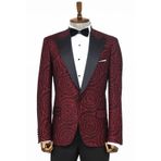 Wessi Hipnoz Desen Sivri Yaka Slim Fit Bordo Erkek Smokin Ceket